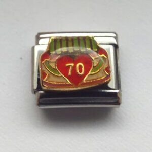 Enamel birthday cake 70 9mm stainless steel Italian charm bracelet link new